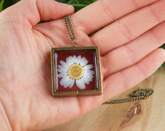 Daisy Necklace, Real Pressed Daisy Necklace, Daisy Resin Necklace, Daisy Pendant, Pressed Flower Necklace, Mothers Day Gift