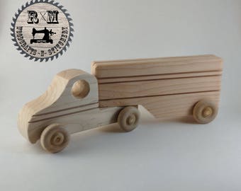 Wood Toy, Wood Semi, Semi Tractor and Trailer