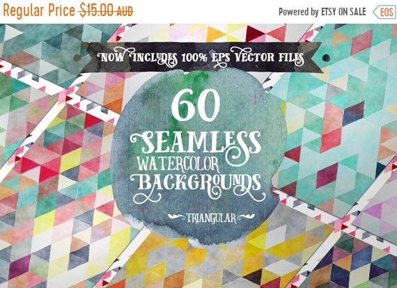 70% OFF Sale Digital paper Seamless Backgrounds - 60 Watercolor Triangles - Now with EPS Vector Files included