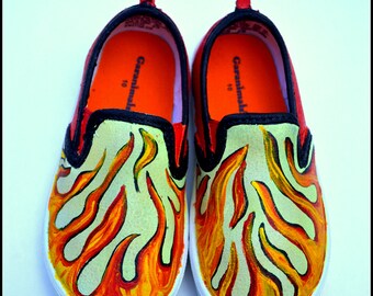 Custom Toddler Shoes, Solar Color Changing Shoes, Painted Shoes for Boys, Boys Toddler Shoes - Fire, Flame Shoes, Boy Gift, Boys Shoes