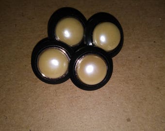 Faux Pearl Center Black Buttons, Plastic Shank Buttons