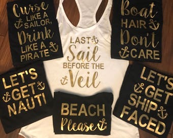 NAUTICAL BACHELORETTE Racerback Tank Tops (multiple colors available)