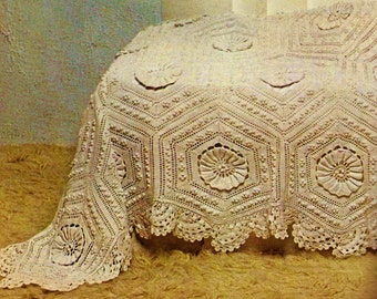 Victorian Hexagons Heirloom Bedspread Vintage Crochet Pattern Download