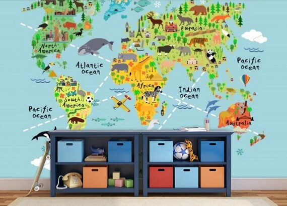 World Map Wall Mural Children World Map Kids World Map Map