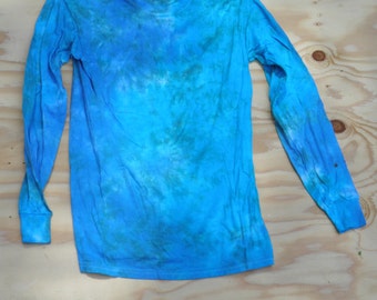 Ocean Depths Scrunch Long Sleeve Tie Dye T-Shirt (Gildan Heavy Cotton Size S) (One of a Kind)