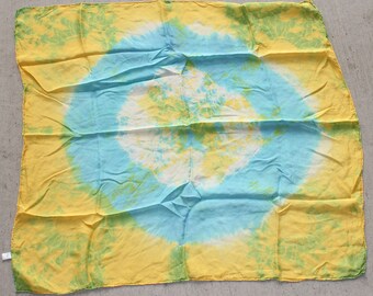 tie dye , 8mm habotai silk scarf blue and yellow