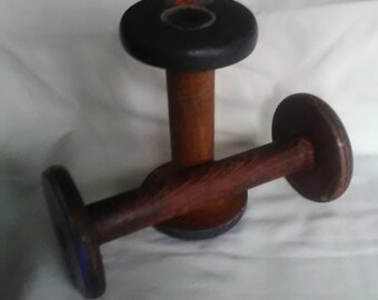 Vintage wooden bobbin spool industrial farmhouse decor rustic distressed