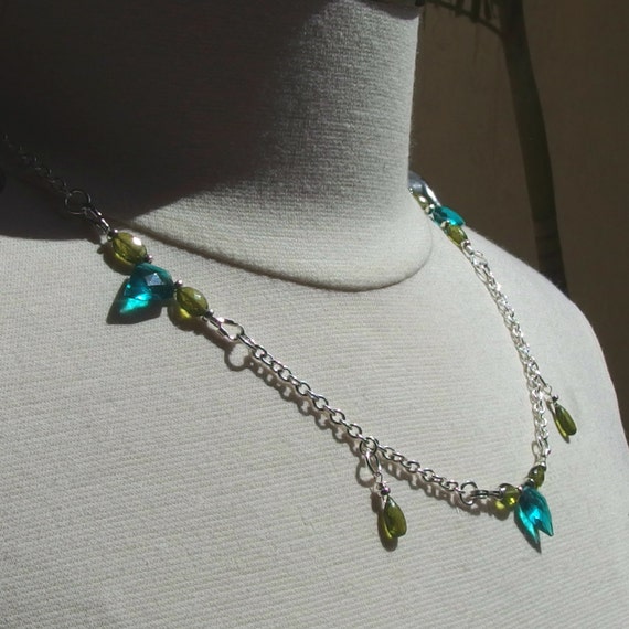 blue green necklace station gemstone AAA olive teal quartz