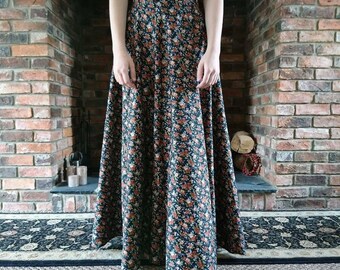 Black Floral Boho Maxi Skirt