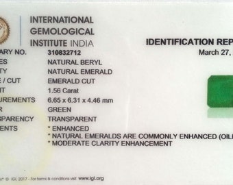 Sample Certificate - IGI (International Gemological Institute India) Certificate of Authenticity for Gemstones