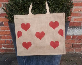 Red Heart Love jute/ market/ tote /shopping bag