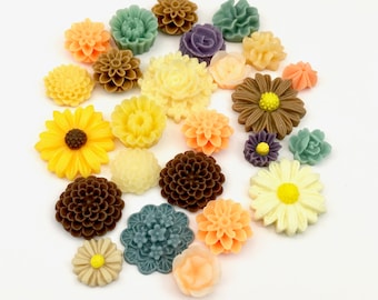 25 pcs resin cabochon flowers mix ,assorted sizes,#FL057