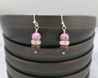 Chocolate, Cherry, and Crystal Earrings