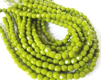 50 Opaque Olive Faceted Firepolished 4mm Czech Glass Beads