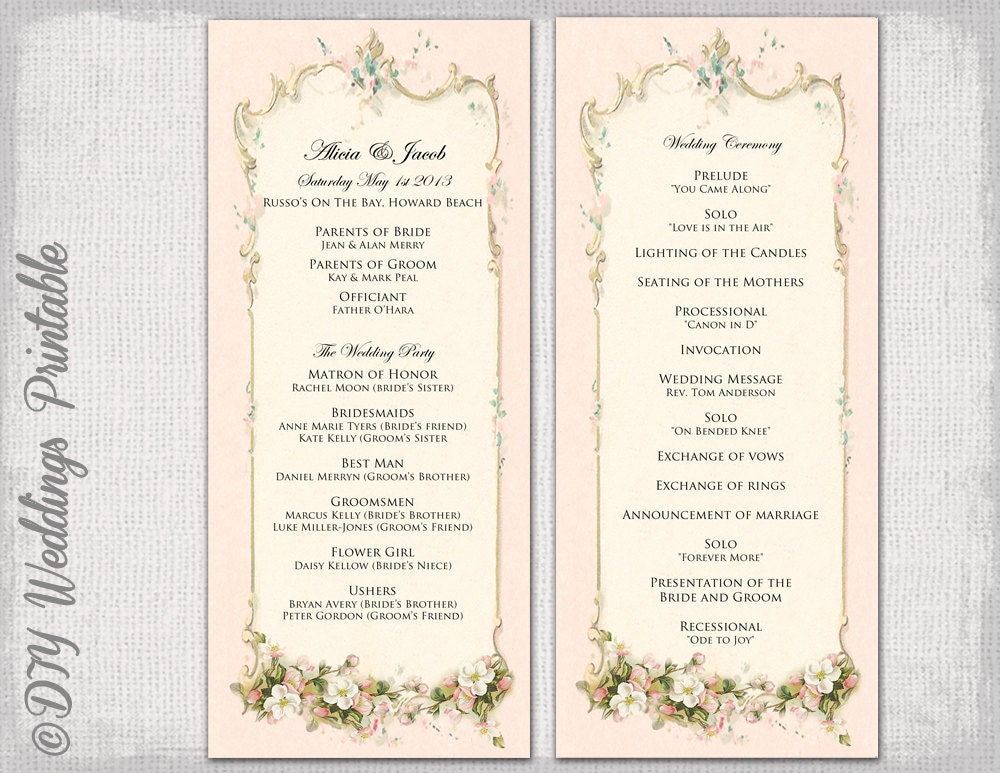 printable wedding program template printable wedding program template