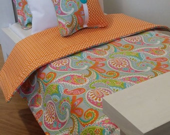 18" Doll Bedding Set, Paisley Doll Bedding, Made to Fit 18" Dolls Such as The American Girl Dolls