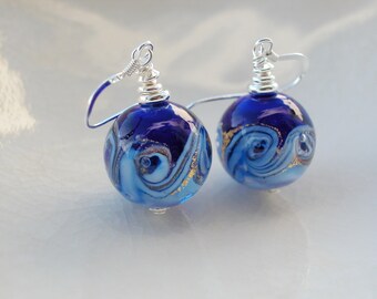 Cobalt Murano Glass Round Earrings