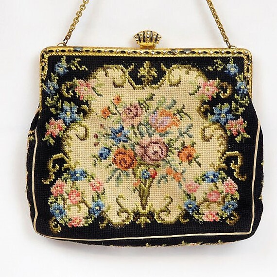 Petit Point Purse / Tapestry / Czechoslovakia / Art Deco / Handbag