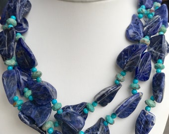 Lapis, Turquoise, and Silver Necklace