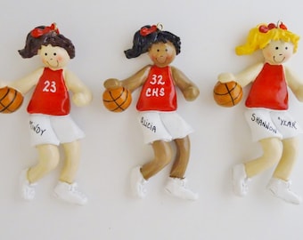 Personalized Girl Basketball Player Ornament - Girl Basketball Player Ornament with Red - Blue - Green - Purple or Black Uniform
