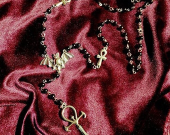 Vampire Ankh Rosary - Occult vamp goth ankh beads bat gothic vampire vampiric
