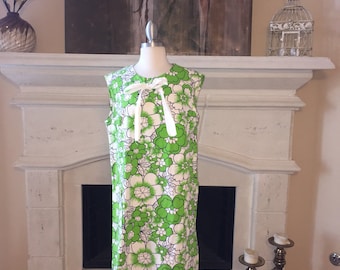 Sears, Roebuck and Co. ~ Vintage White and Green Floral Dress