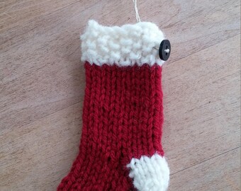 Mini stocking decoration ornament red with white