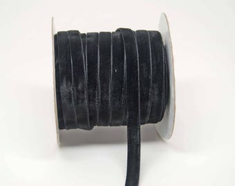 Velvet Woven Ribbon Trim -- 3/8 inches -- Midnight Black