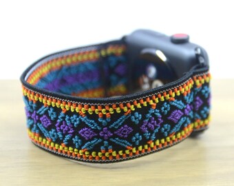 Tefeca Blue Embroidery Ethnic Pattern Stretch Elastic Apple Watch Band 38mm 42mm - EBEE