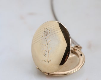 Vintage 12k Gold Filled Flower Locket Necklace - Round Flower Locket Necklace