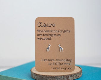 Love, Friendship and Giraffe earrings! Sterling Silver - Animal Jewellery - Birthday Gift