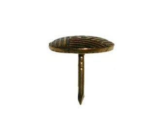 One Dozen - 9/16" Round Head Decorative Nail Tack - Pentagon Design Steel with Oxford Antiqued Finish