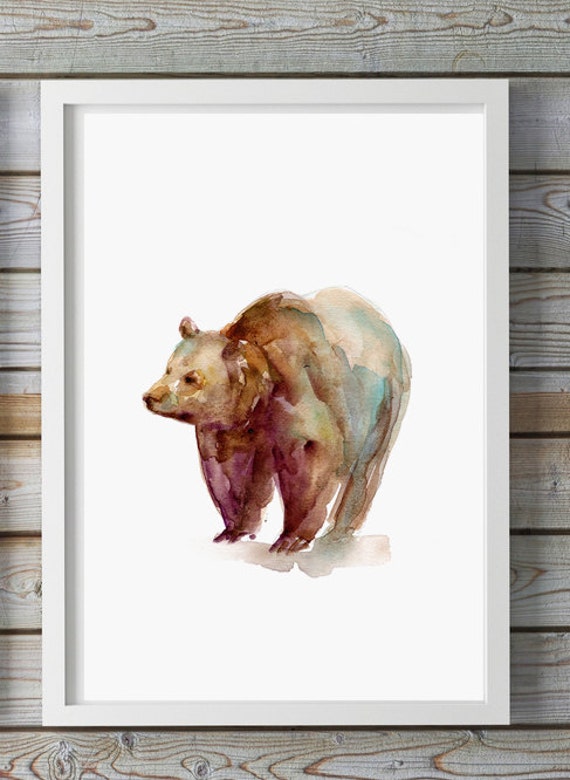 Grizzly bear Art watercolor painting Giclee Print Animal