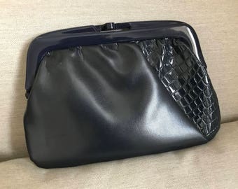 Vintage 80s Navy Blue Clutch Bag