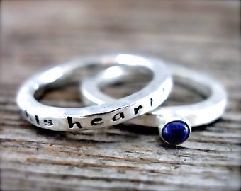 Inspirational Stack Ring Set - This Heart Has Strength