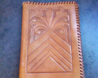 Vintage Journel Cover - Tooled Brown Leather - Book Case - Leather Strapping