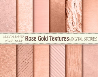 Rose Gold Digital Paper: "ROSE GOLD TEXTURES" Golden Foil Shiny Metallic textures, Photography Backdrop, invites, cards, scrapbook