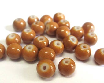 20 brown glass beads painted 6mm (C-07)