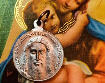 HOLY FACE JESUS Vintage Religious Medal Silver