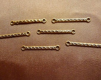 Link, antiqued gold-finished "pewter" (zinc-based alloy), 21x2mm double-sided fancy bar, Sold per pack of 16 links.