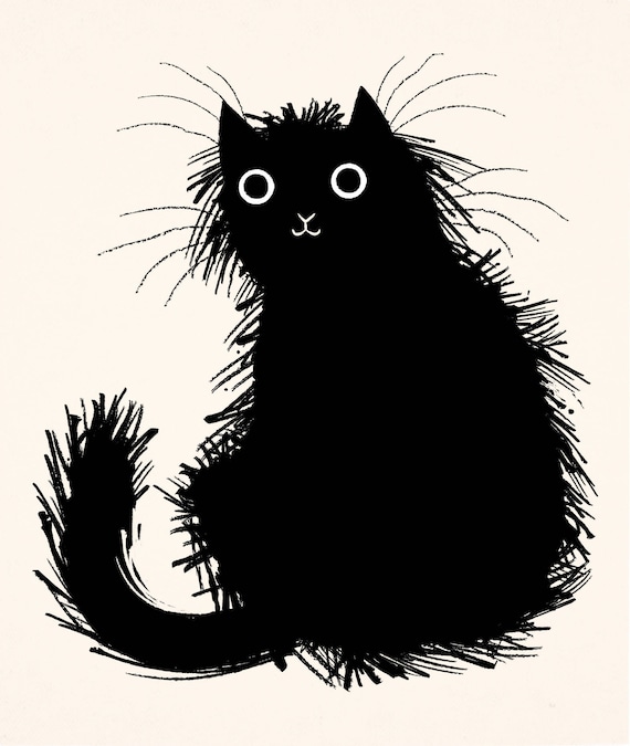 Moggy - Black and White - Cat / Kitten - Limited Edition Art Poster Print by Oliver Lake - iOTA iLLUSTRATiON