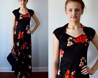 Vintage Maxi Dress, Maxi Dress, 1960s Maxi Dress, Black Floral Dress, 1960s Dress, Summer Dress, Casual Dress, Vintage Dress