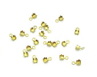 18pp Cup Chain Connectors, Raw Brass Crimp Ends for Rhinestone Chains, Foldover Terminators, 10 pcs