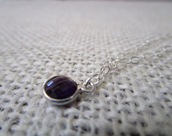 Amethyst glass pendant necklace sterling silver #1200