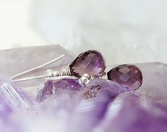 Purple Amethyst Sterling Silver Earrings, African Amethyst Gemstone Earrings, February Birthstone