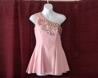 Vintage 50's Pink Roller Ice Skating Costume Dress Rhinestones Sequins Panties Gauntlets