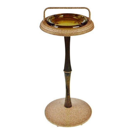Vintage Ashtray Stand with Amber Glass Ashtray
