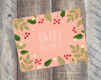 Happy Holidays Card, Printable PDF