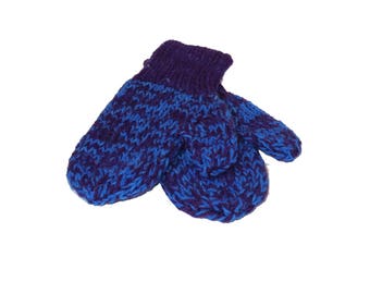 Blue and Purple Mittens - Hand knit Hand Dyed Wool