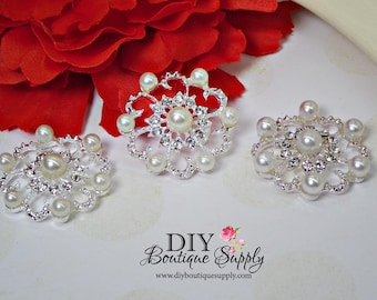 Large Pearl flatback embellishments Pearl Rhinestone buttons Crystal Button weddings bridal decor Big Pearl flower centers 3pcs 30mm N147